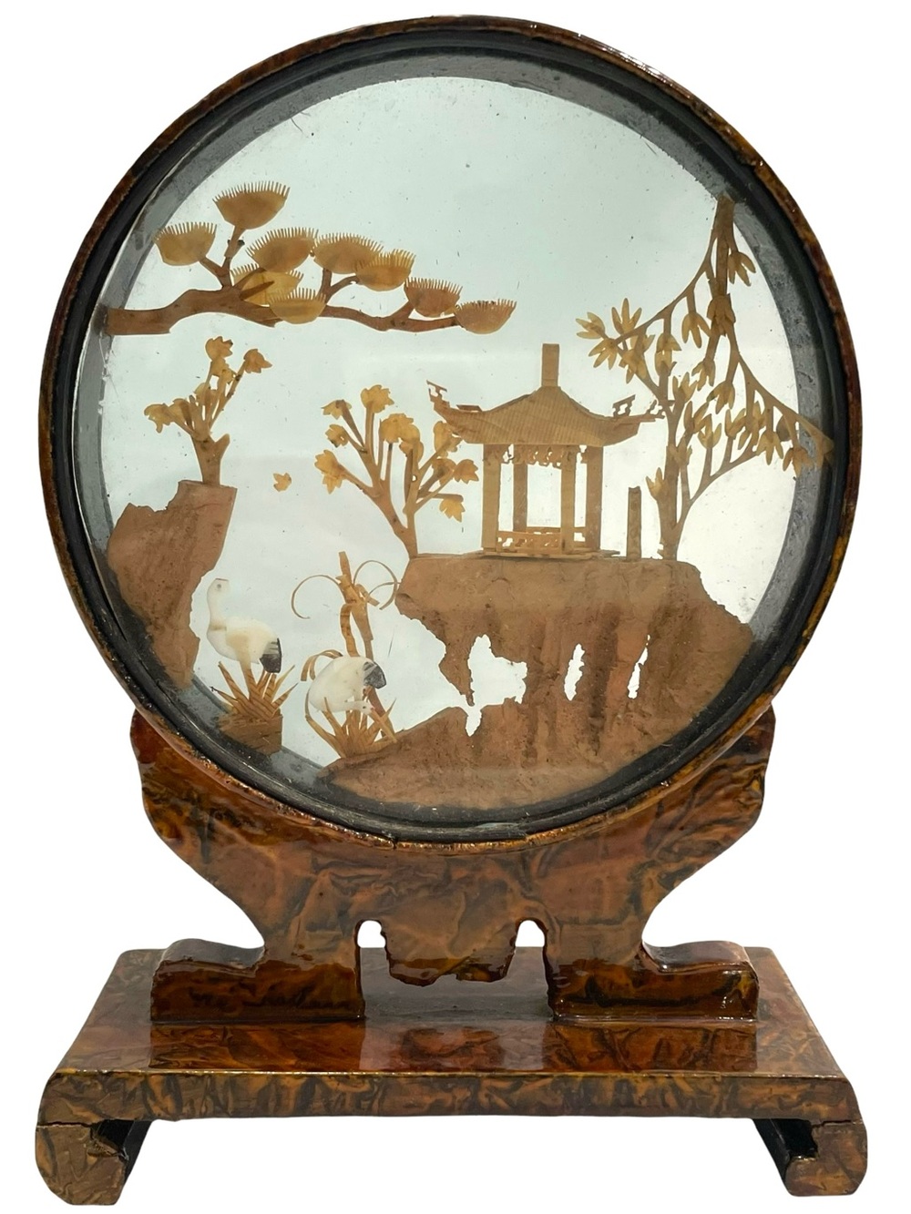 Vintage 1960s Chinese Carved Cork Diorama Art with Stand Mid-Century Collectible